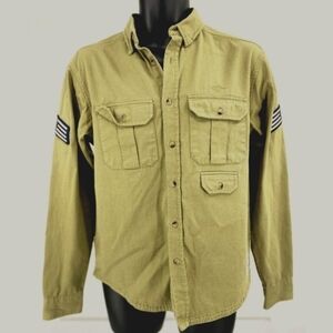 10 Deep Mens Military Style Button Down Khaki Cargo Shirt M